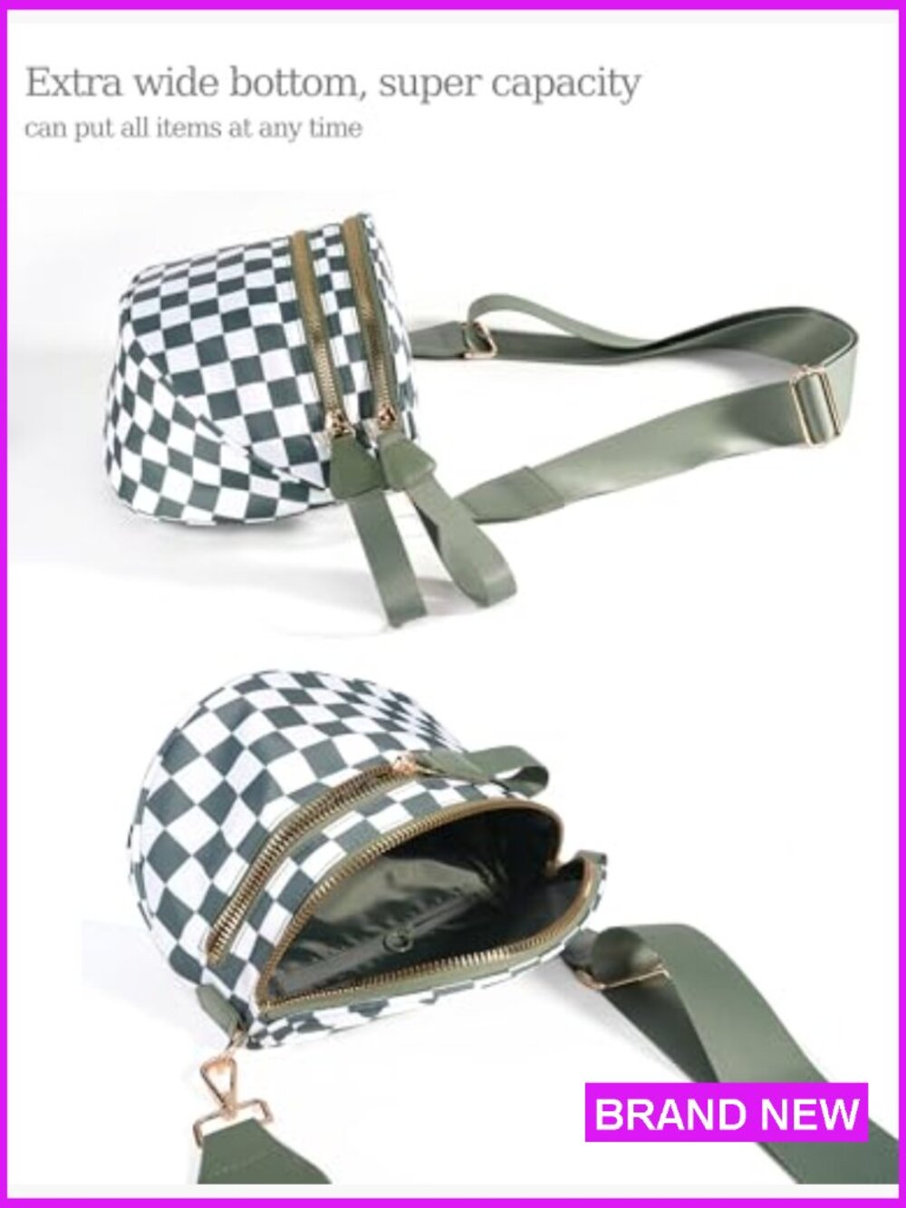 Crossbody Sling Bag Checkered Print Durable Nylon Casual Hands-Free Daypack - Picture 5 of 7